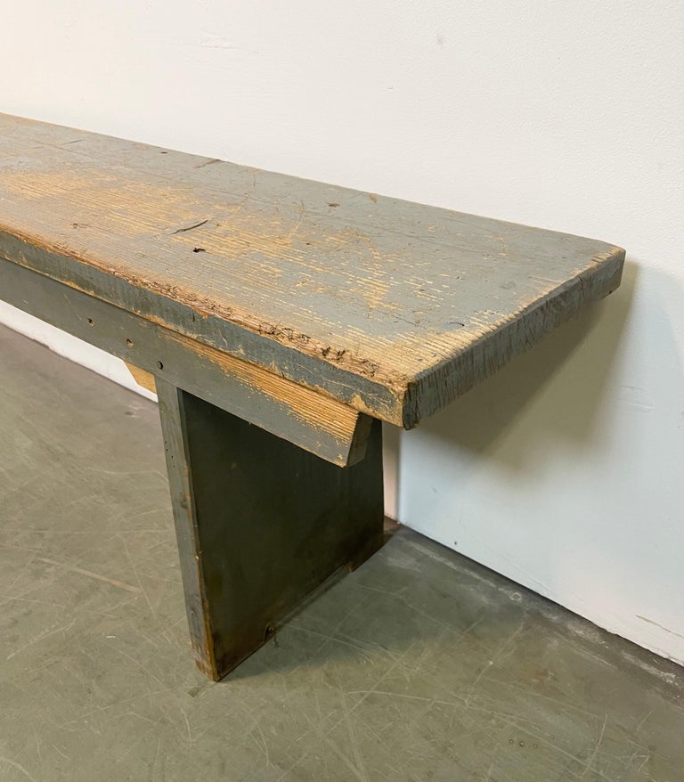 Industrial Vintage Grey Wooden Bench, 1950s For Sale