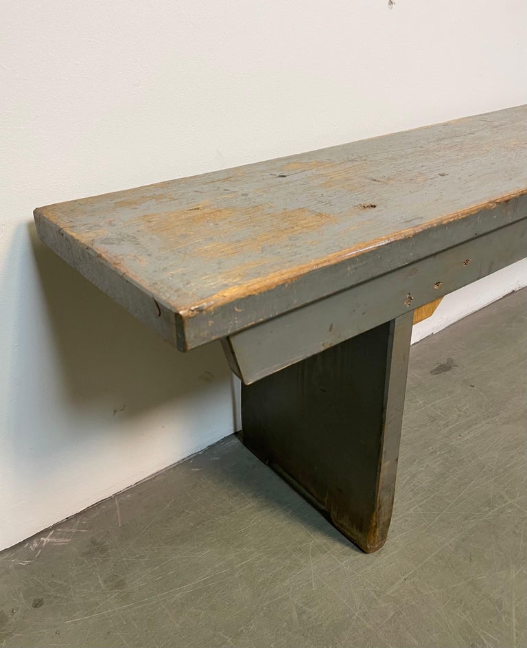 Czech Vintage Grey Wooden Bench, 1950s For Sale
