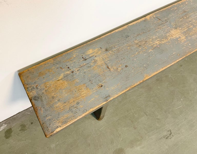 Vintage Grey Wooden Bench, 1950s In Good Condition For Sale In Mratin, CZ