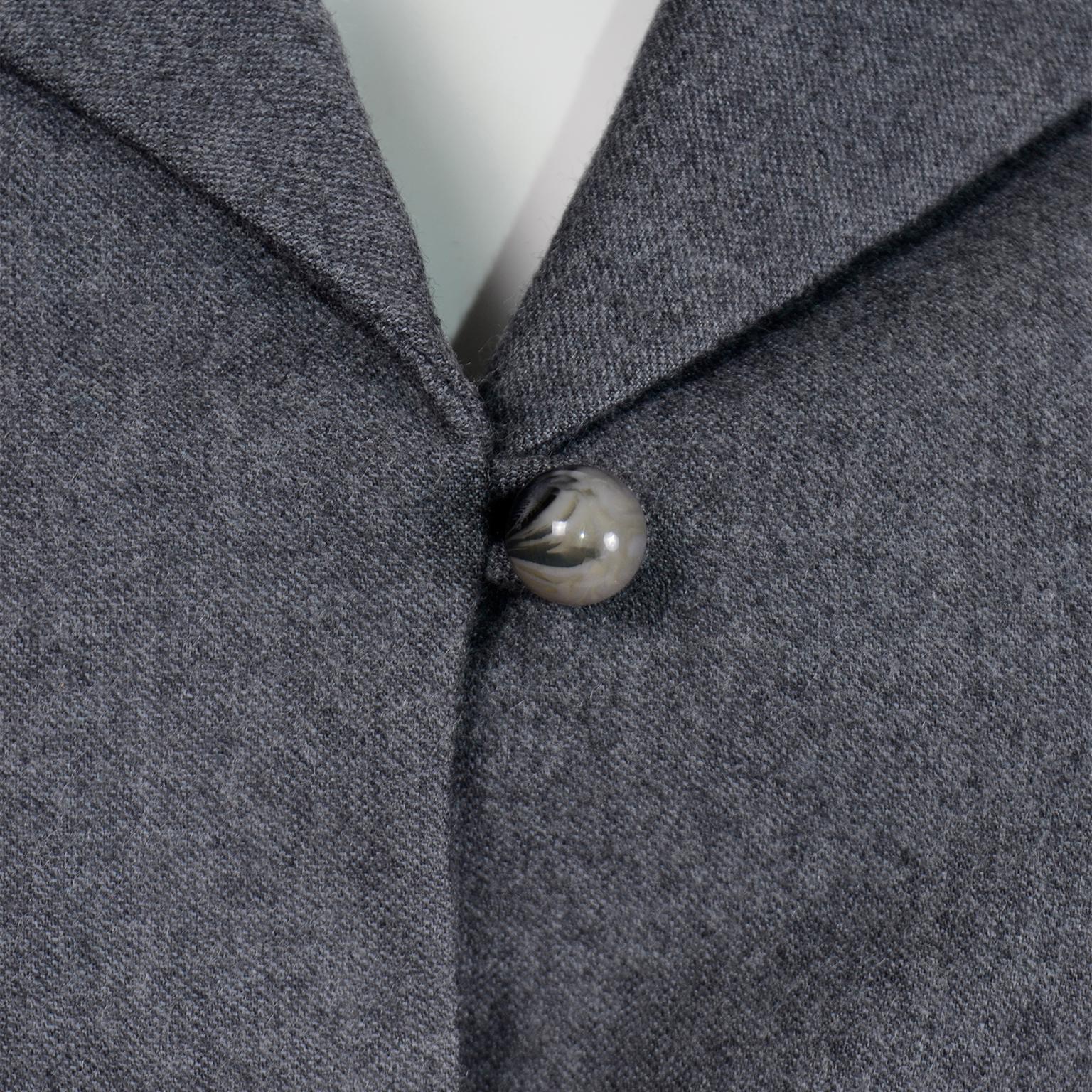 Women's Vintage Grey Wool Bill Blass Unique Pleated Blazer Jacket & Skirt Suit