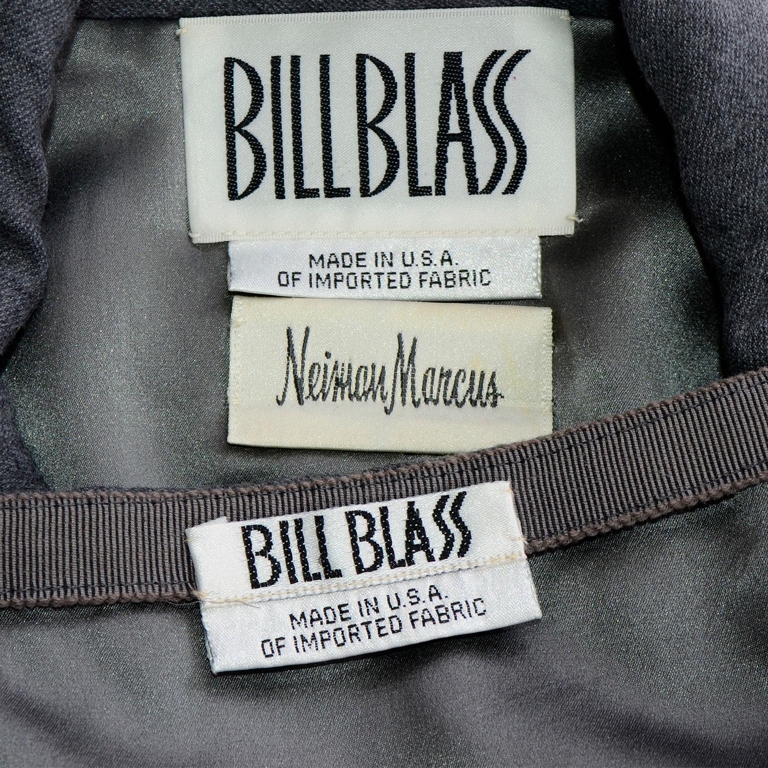Vintage Grey Wool Bill Blass Unique Pleated Blazer Jacket & Skirt Suit 1