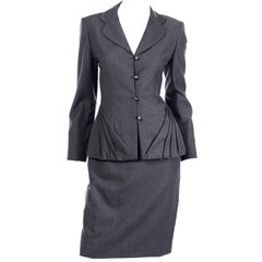 Bill Blass einzigartiger Blazer-Anzug aus grauer Wolle mit Plissee, Jacke und Rock