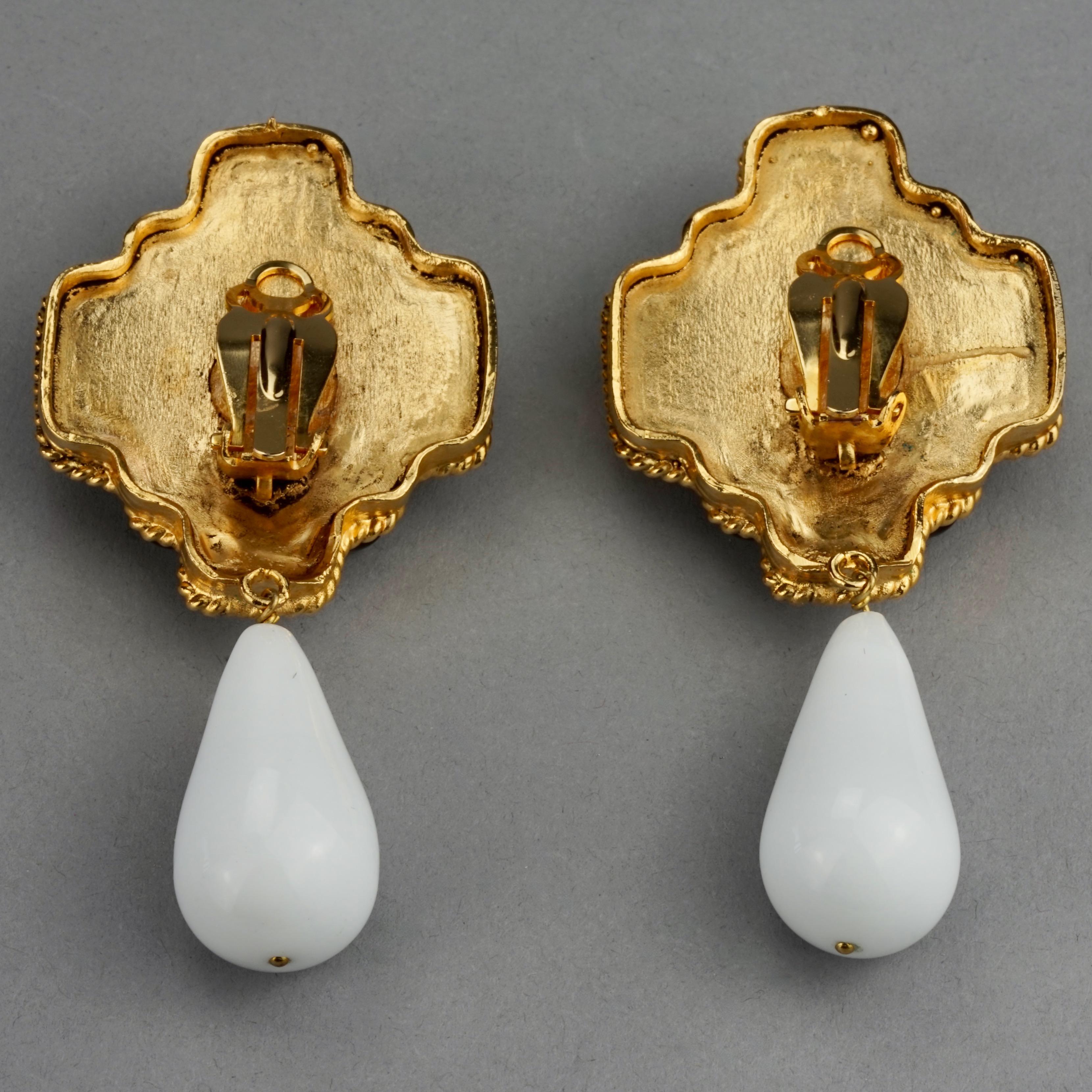 Vintage GRIPOIX Byzantine Cross Poured Glass Dangling Earrings For Sale 7