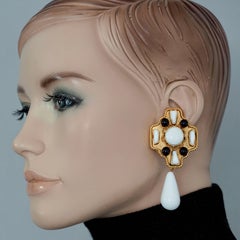 Vintage GRIPOIX Byzantine Cross Poured Glass Dangling Earrings