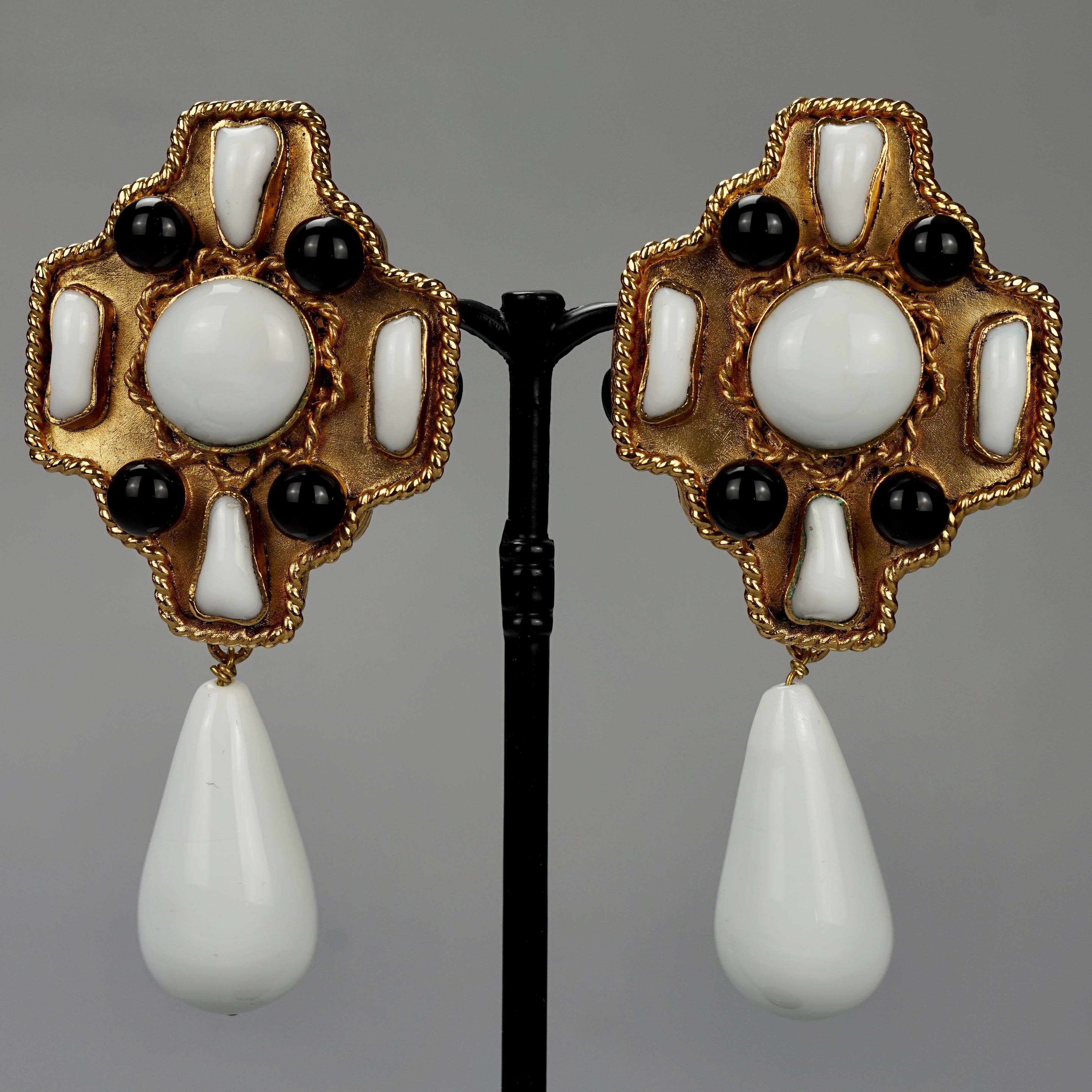 Women's Vintage GRIPOIX Byzantine Cross Poured Glass Dangling Earrings For Sale