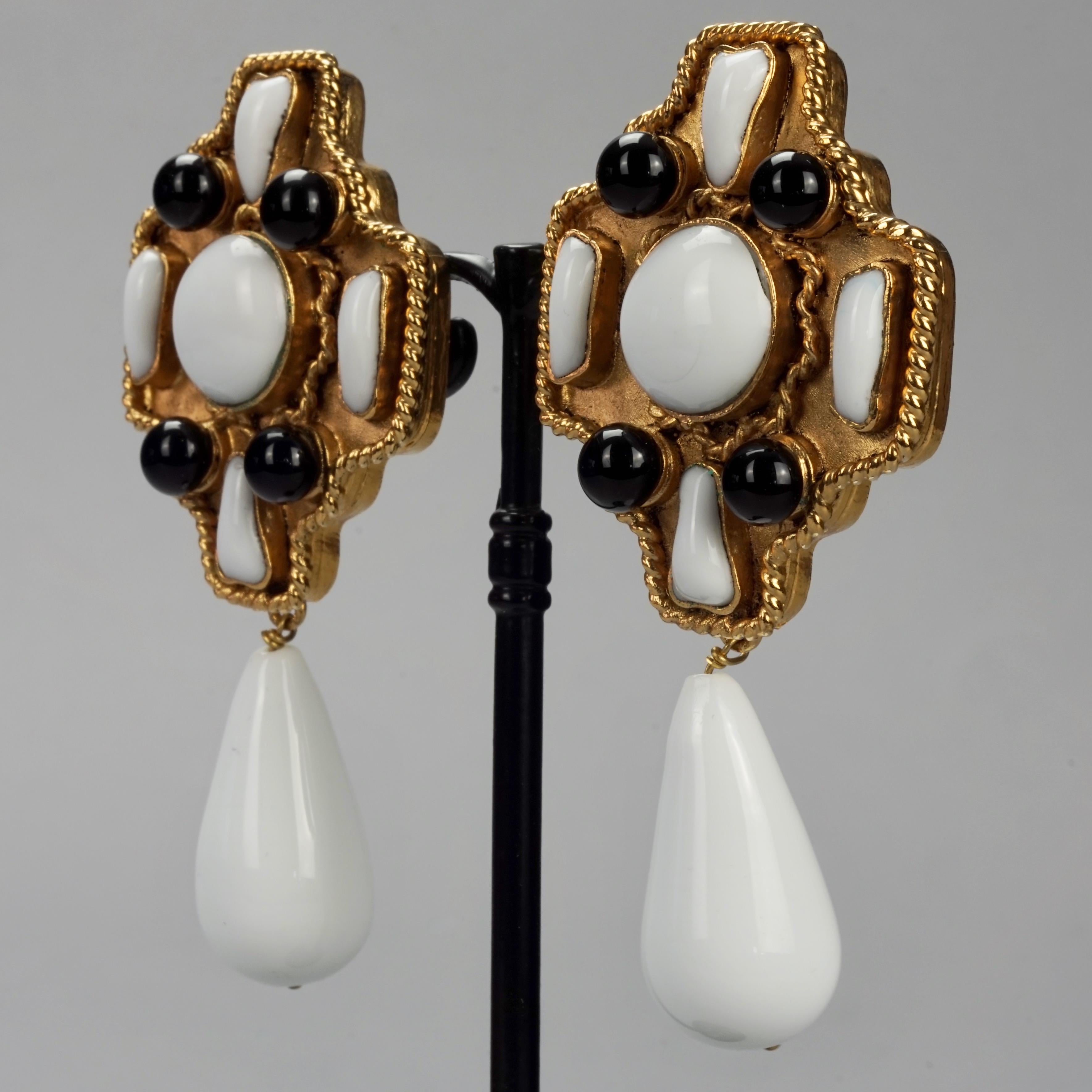 Vintage GRIPOIX Byzantine Cross Poured Glass Dangling Earrings For Sale 1