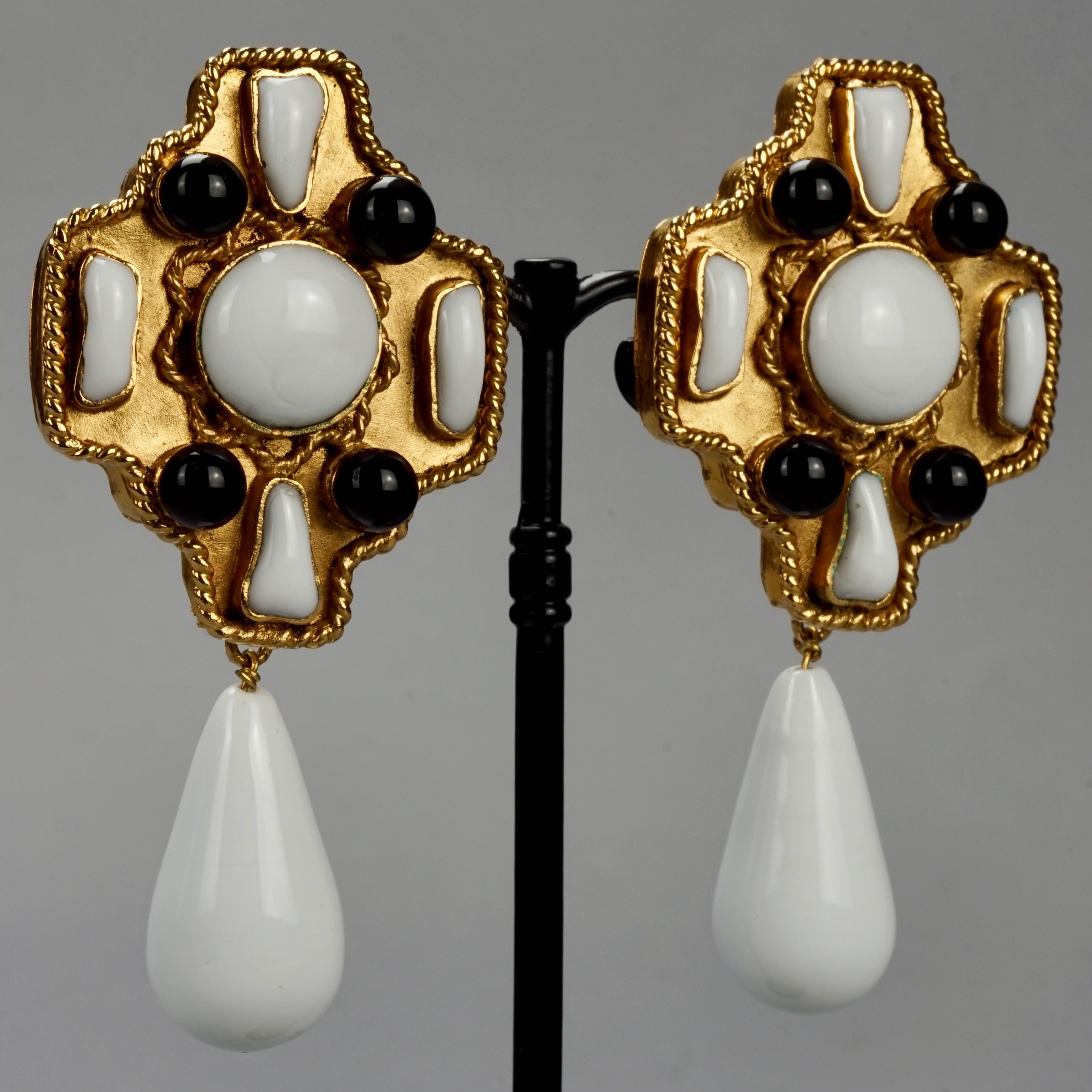 Vintage GRIPOIX Byzantine Cross Poured Glass Dangling Earrings For Sale 2