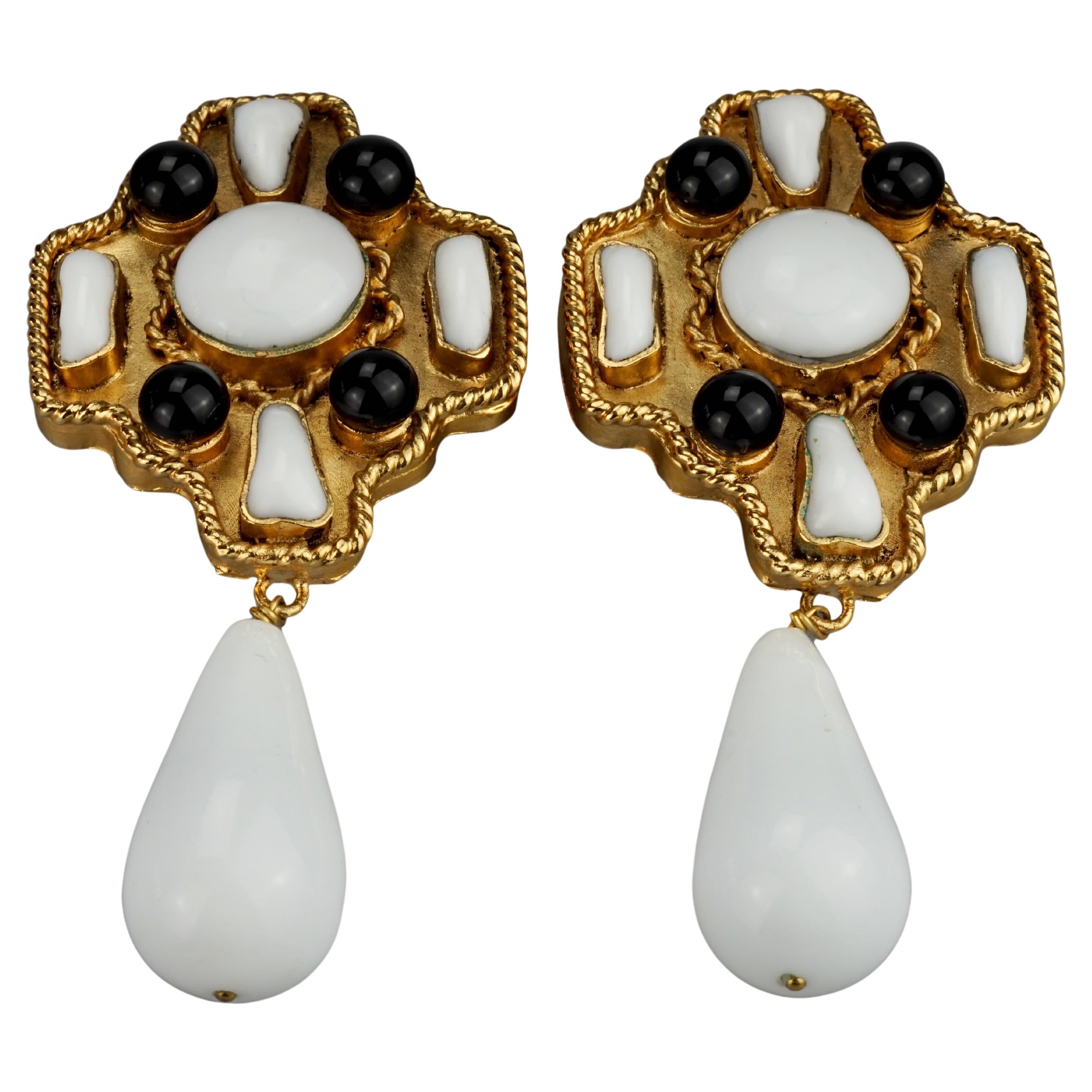 Vintage GRIPOIX Byzantine Cross Poured Glass Dangling Earrings For Sale