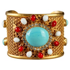 Bracelet manchette vintage GRIPOIX byzantin en maille orné de bijoux