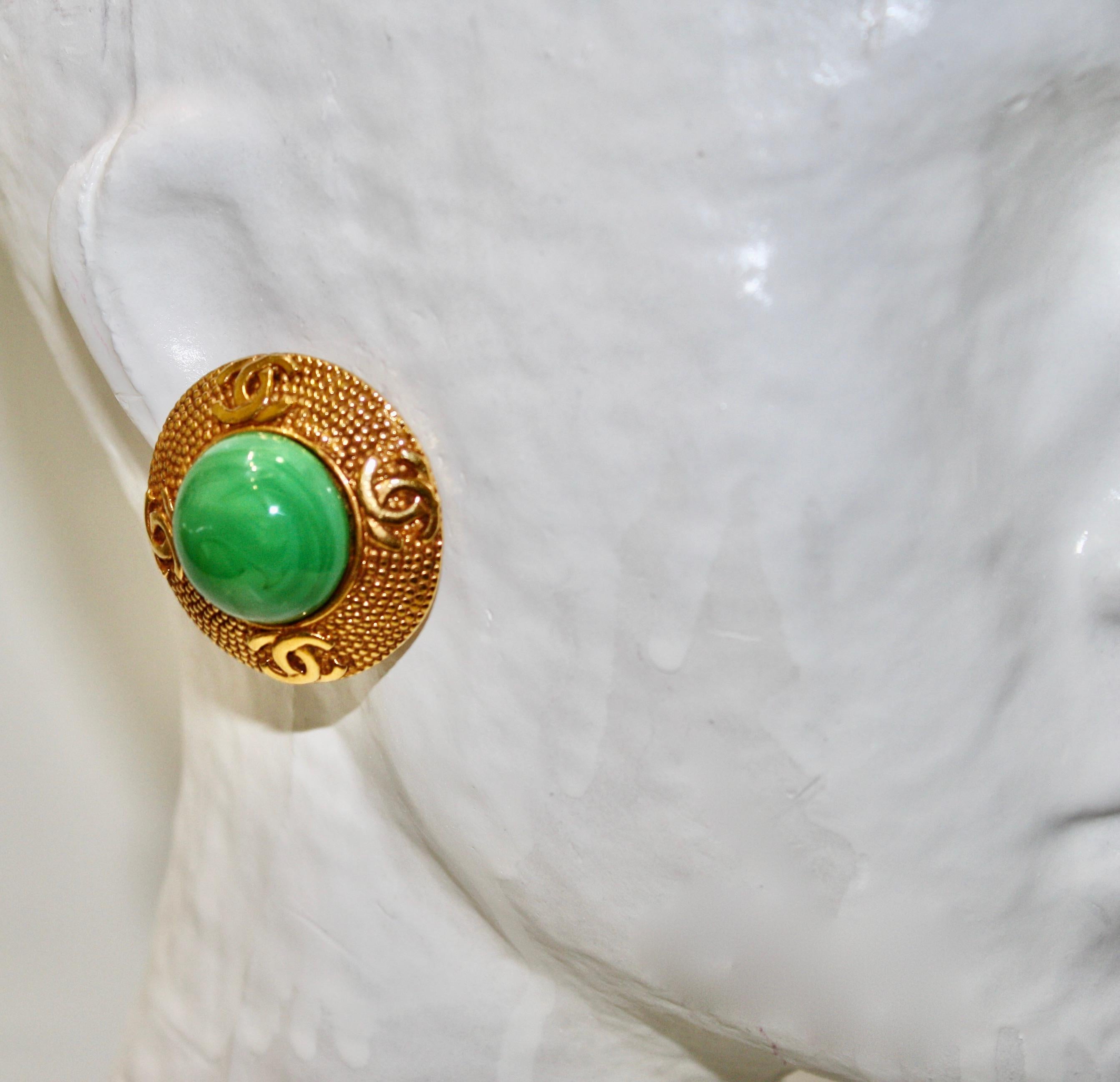 Modern Vintage Gripoix for Chanel Green Clip Earrings Circa 1970s