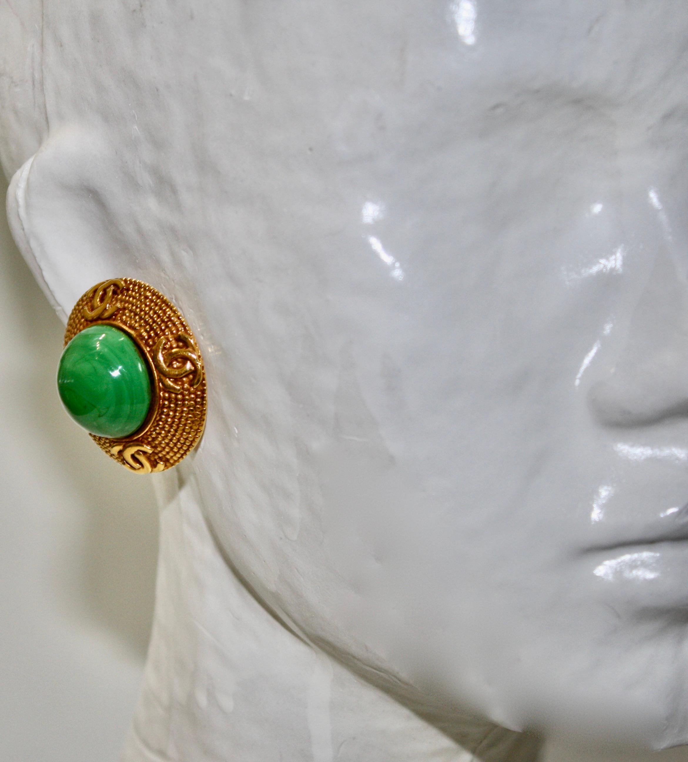 Vintage Gripoix for Chanel Green Clip Earrings Circa 1970s In Excellent Condition In Virginia Beach, VA