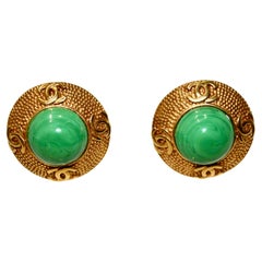 Vintage Gripoix for Chanel Green Clip Earrings Circa 1970s