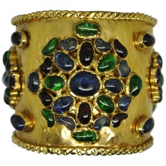 Vintage Gripoix French Poured Glass Byzantine Large Cuff Bracelet