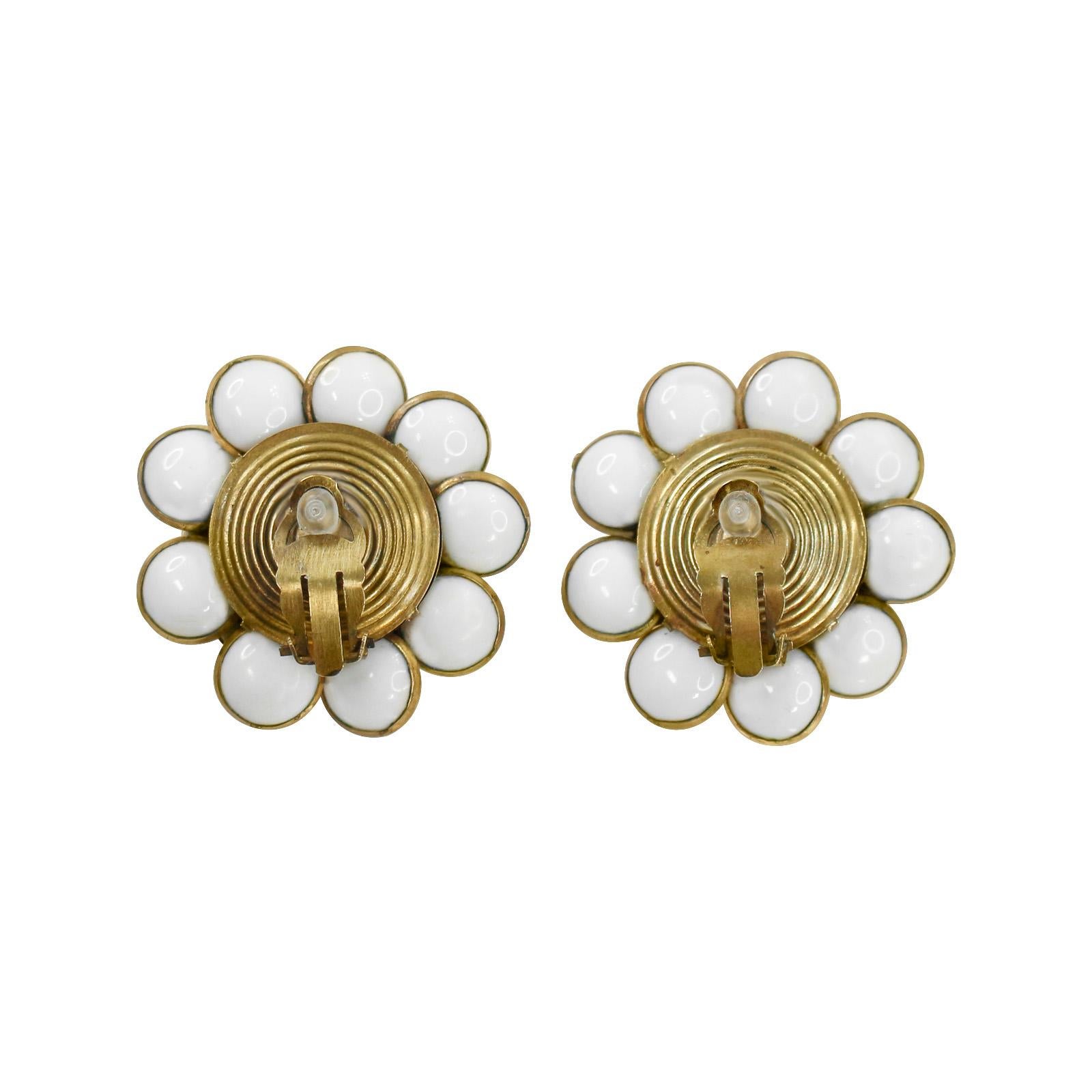 Vintage Gripoix Navy, White and Gold Flower Earrings 3