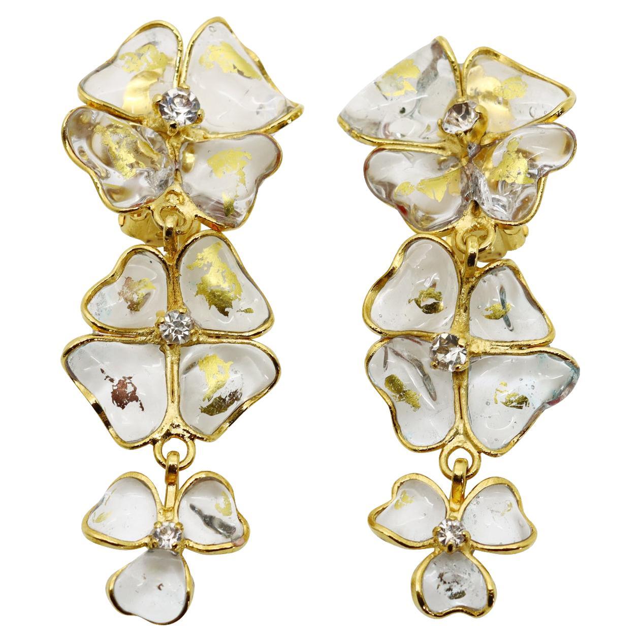 Vintage Gripoix Translucent Earrings with Pieces of Gold