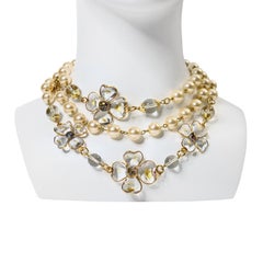 Vintage Gripoix Translucent Flowers on Long Pearl Sautoir
