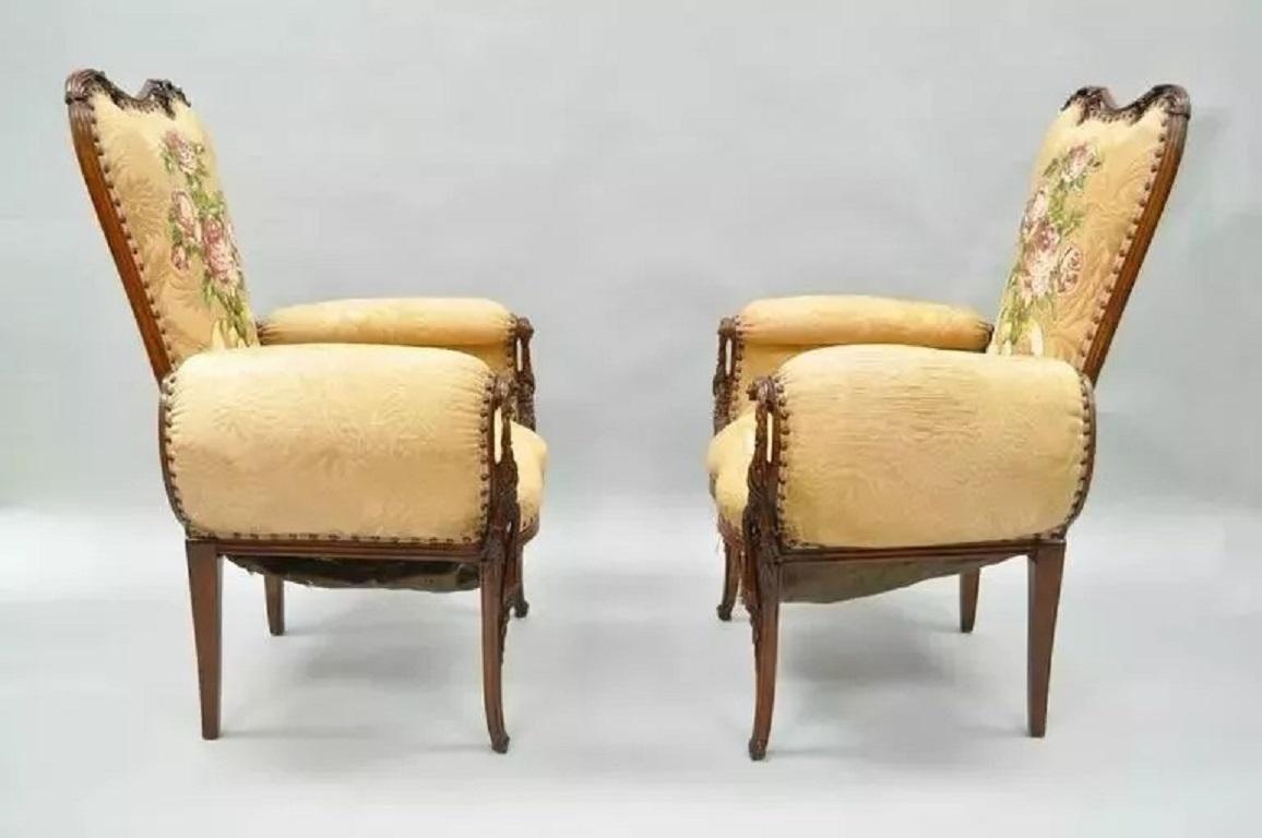 Acajou Paire de chaises de cheminée vintage Grosfeld House French Hollywood Regency en acajou en vente