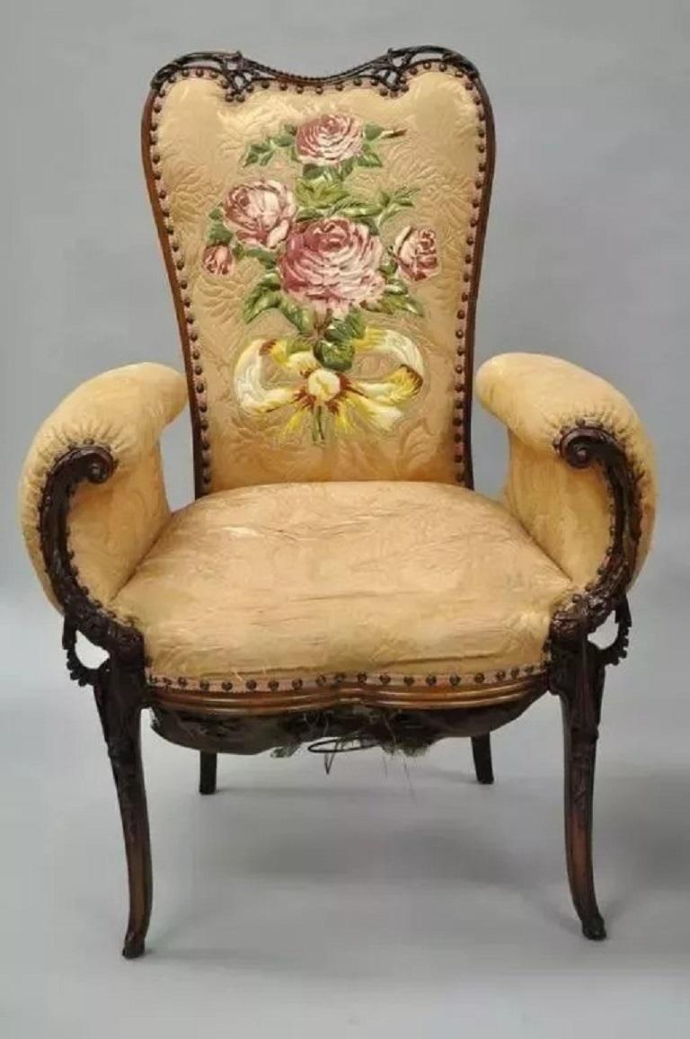 Paire de chaises de cheminée vintage Grosfeld House French Hollywood Regency en acajou en vente 3