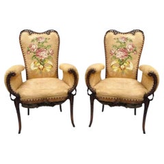 Vintage Grosfeld House French Hollywood Regency Mahogany Fireside Chairs - Pair