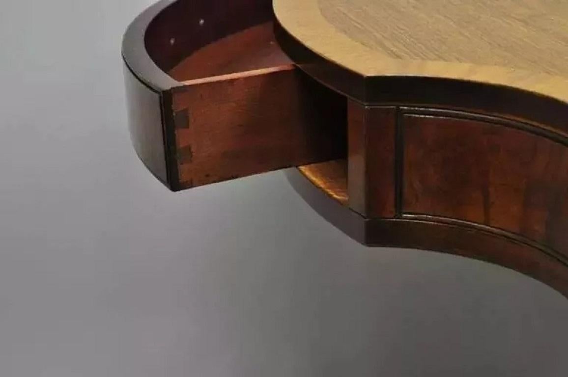 Vintage Grosfeld House Regency Mahogany & Rosewood 3 Drawer Pedestal Drum Table For Sale 2