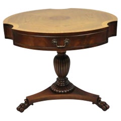 Mesa de tambor de 3 cajones con pedestal de caoba y palisandro Vintage Grosfeld House Regency