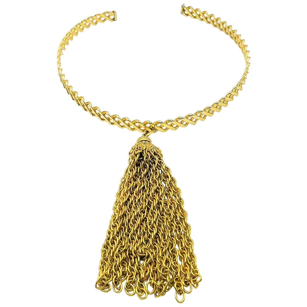 Vintage Grossé Chain Tassle Rigid Choker Necklace 1970 For Sale