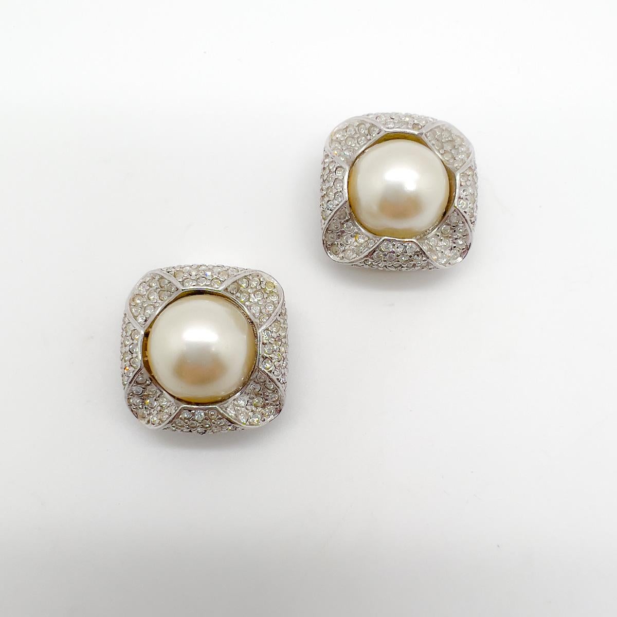 Women's Vintage Grossé Crystal & Pearl Earrings 1980s For Sale