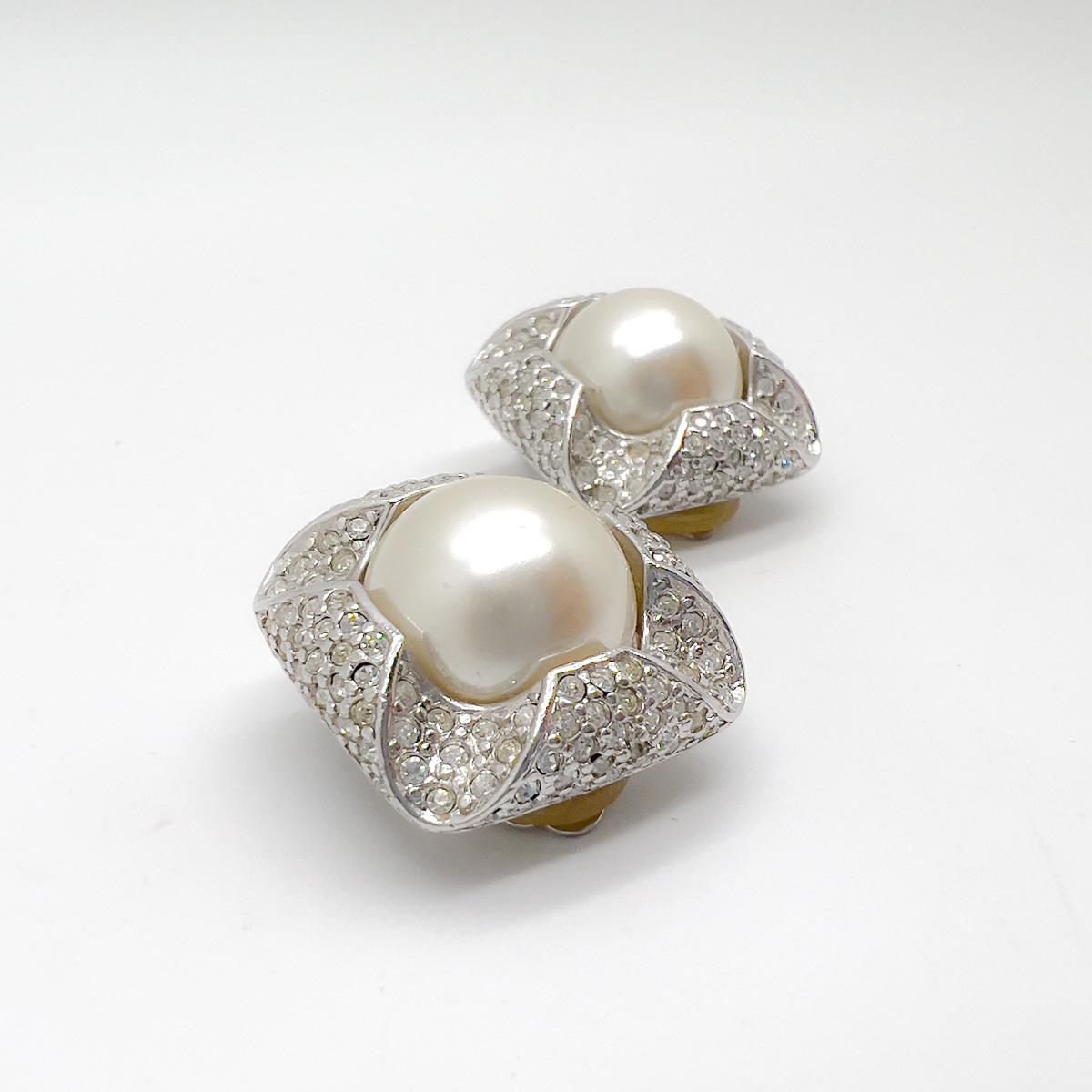 Vintage Grossé Crystal & Pearl Earrings 1980s For Sale 1