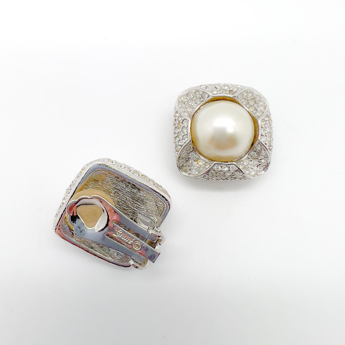 Vintage Grossé Crystal & Pearl Earrings 1980s For Sale 2