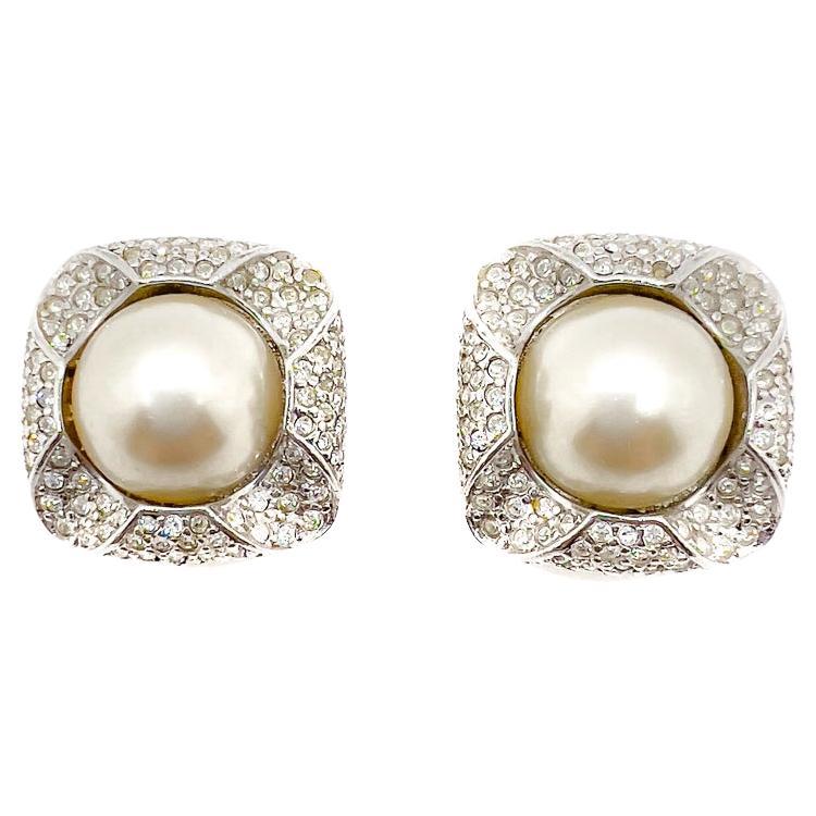 Vintage Grossé Crystal & Pearl Earrings 1980s For Sale