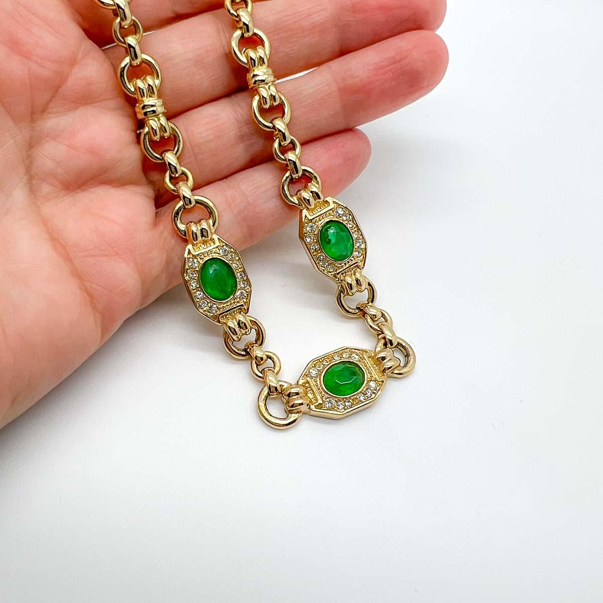 Vintage Grossé Emerald Crystal Chain Choker 1980s In Good Condition For Sale In Wilmslow, GB