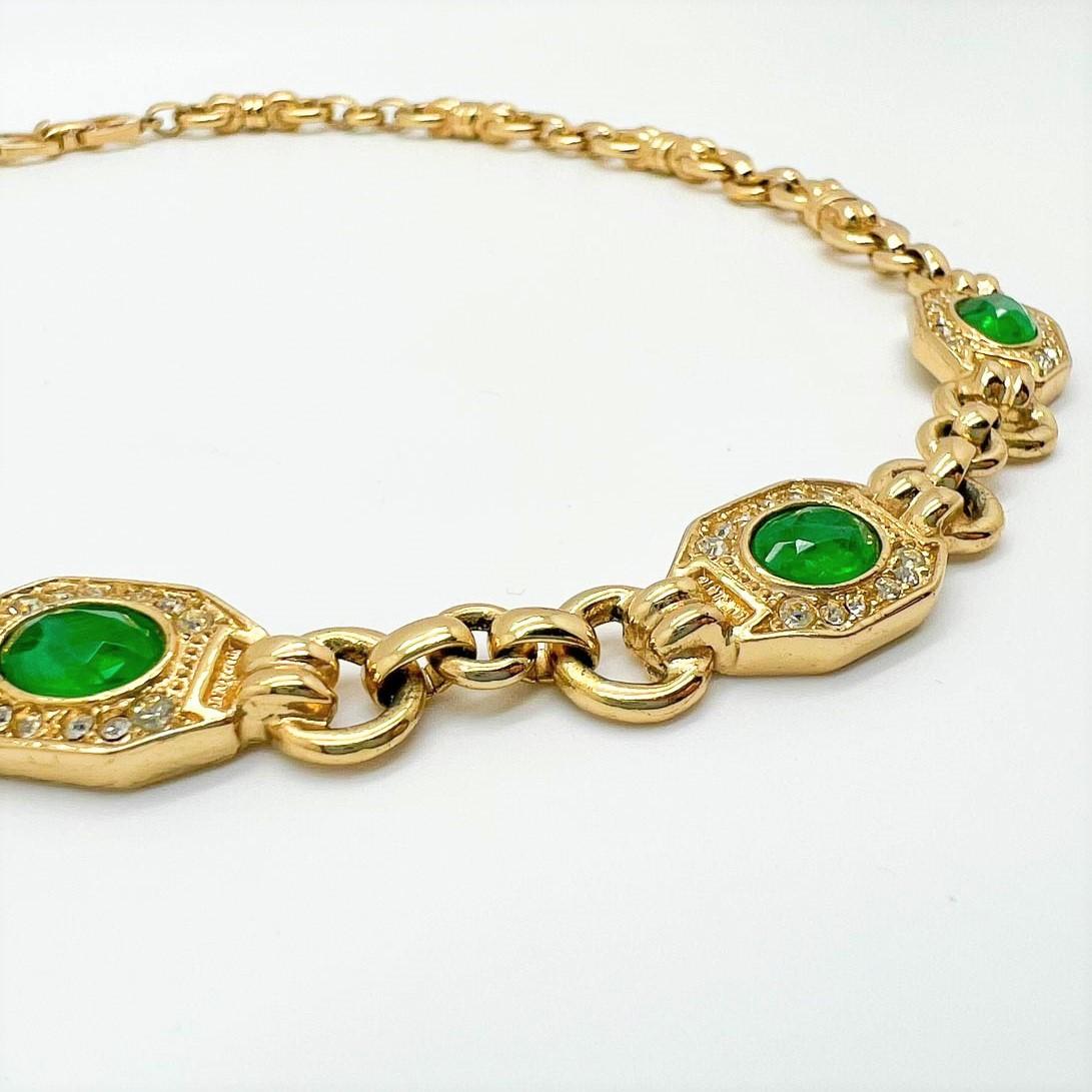 Women's or Men's Vintage Grossé Emerald Crystal Chain Choker 1980s For Sale