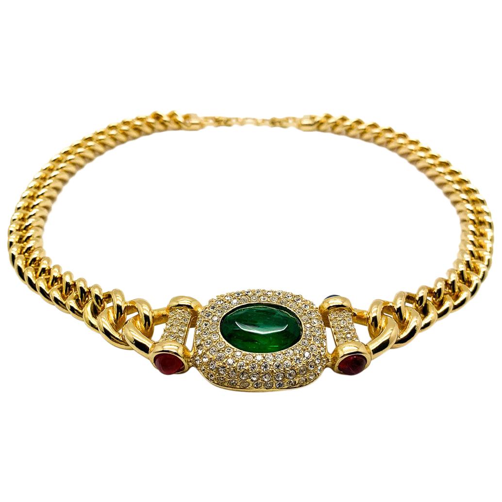 Vintage Grossé Faux Gold & Jewel Mughal Collar Chain Necklace 1980s