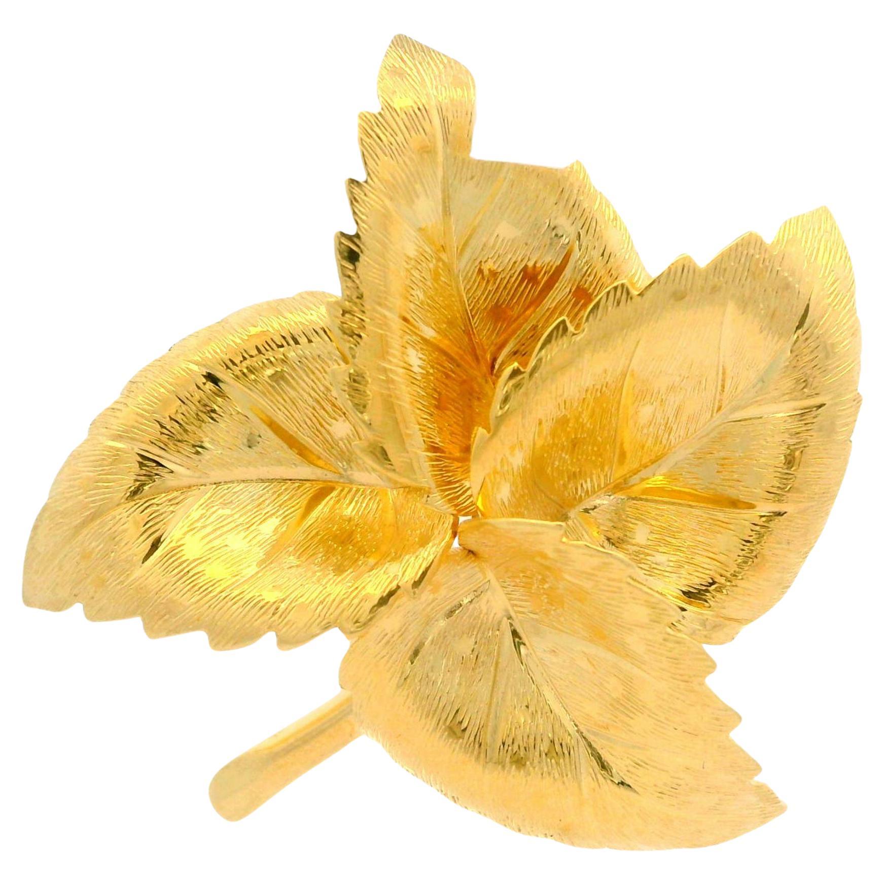 Vintage Grosse Germany 14k Yellow Gold 3D Detailed Textured Leaf Pin Brooch