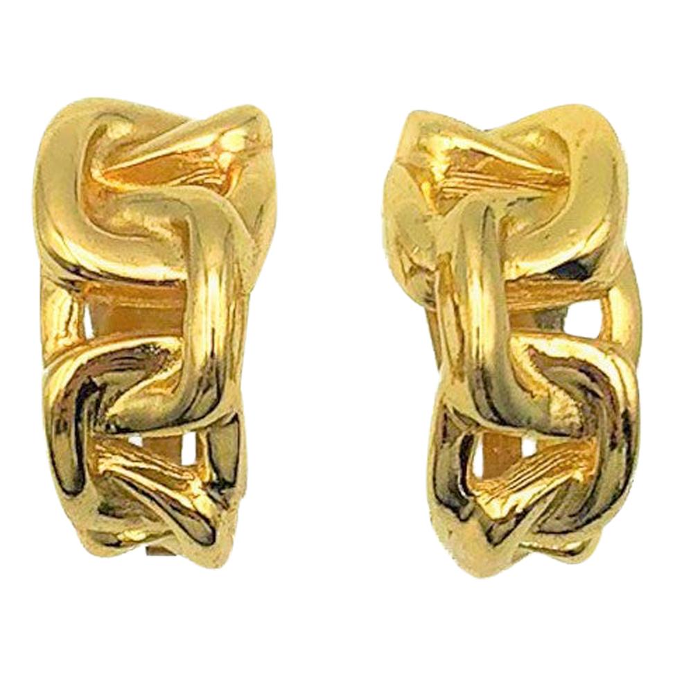 Boucles d'oreilles Huggie en chaîne dorée Grossé 1980 en vente