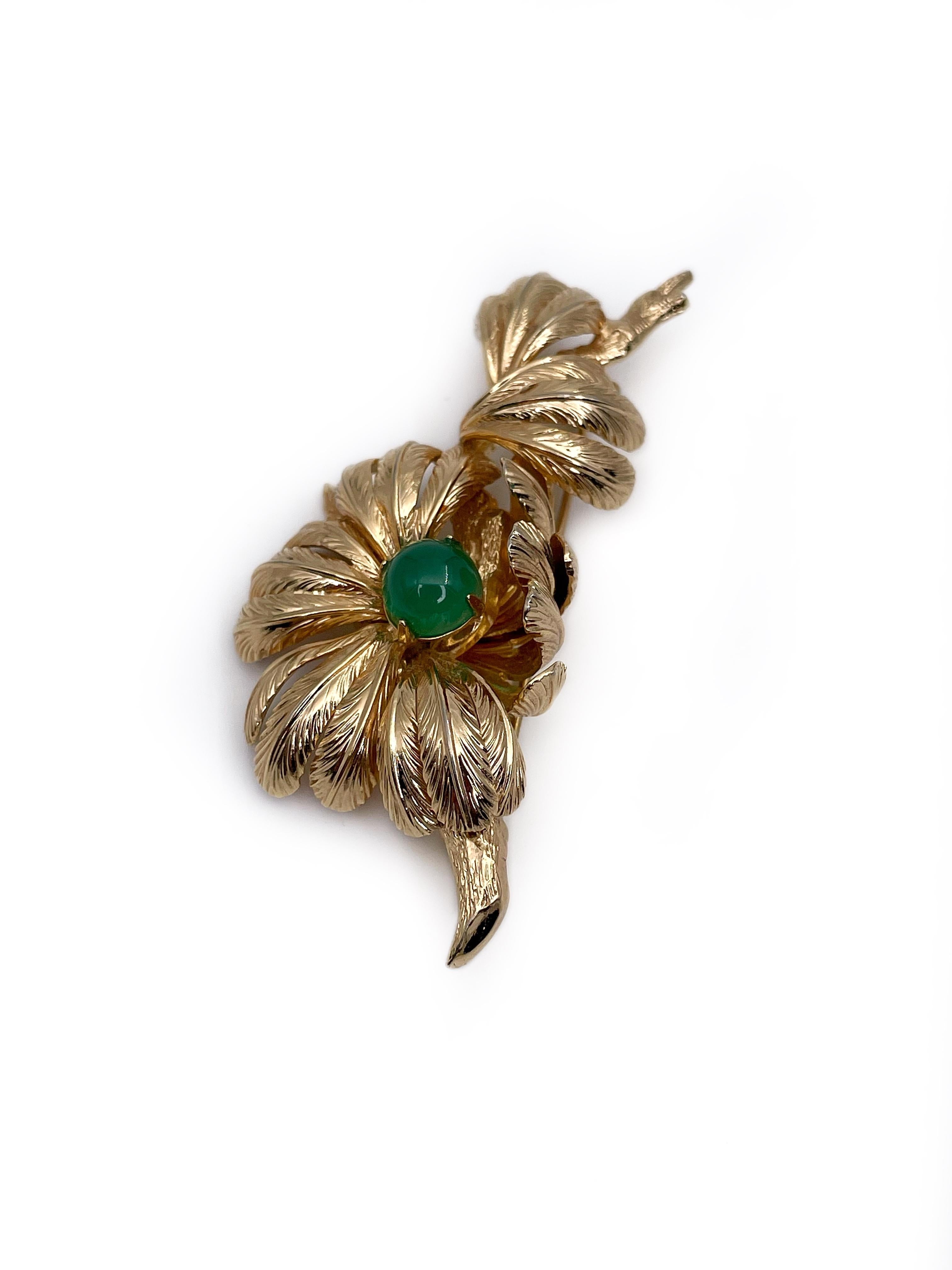 Modern Vintage Grosse Gold Tone Green Glass Flower Pin Brooch