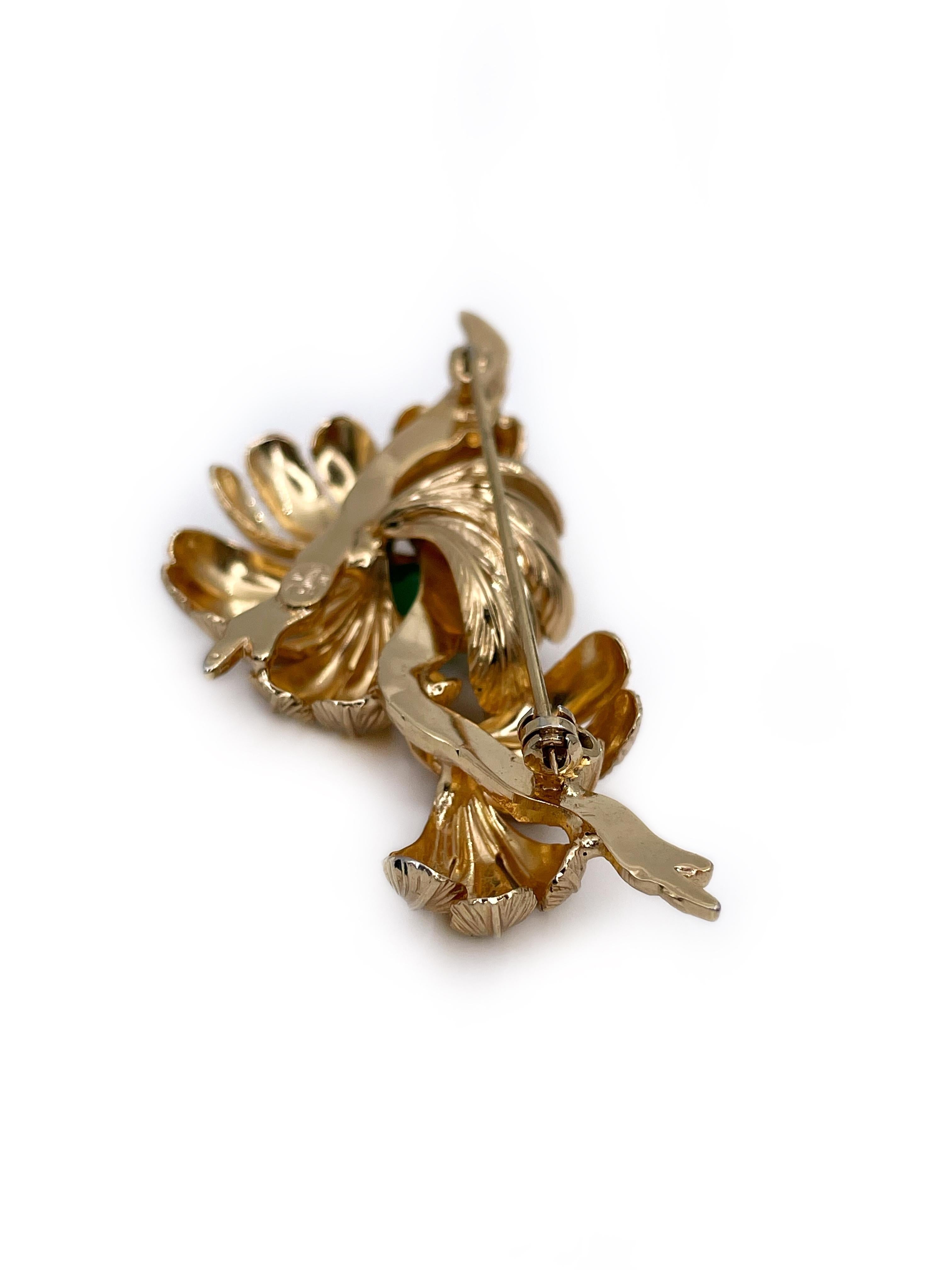 Women's or Men's Vintage Grosse Gold Tone Green Glass Flower Pin Brooch
