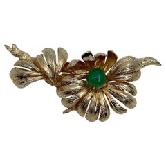 Vintage Grosse Gold Tone Green Glass Flower Pin Brooch