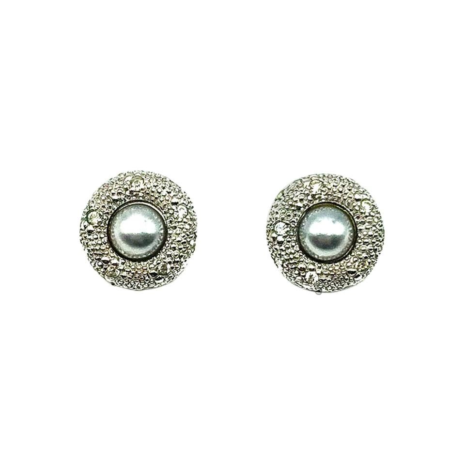 Vintage Grosse Grey Pearl & Crystal Earrings 1970s