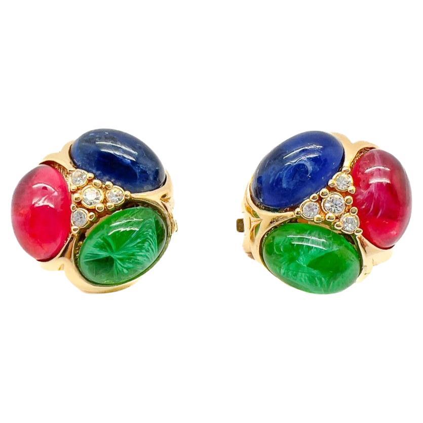 Vintage Grossé Jewelled Cabochon Earrings 1980s For Sale