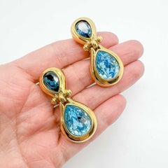 Vintage Grosse Sapphire & Aqua Crystal Droplet Earrings 1980s