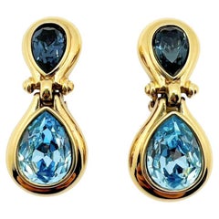 Vintage Grosse Sapphire & Aqua Crystal Droplet Earrings 1980s
