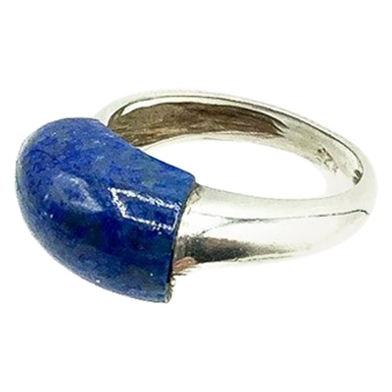 Vintage Grossé Solid Silver 
Blue Agate Curve Ring 1972