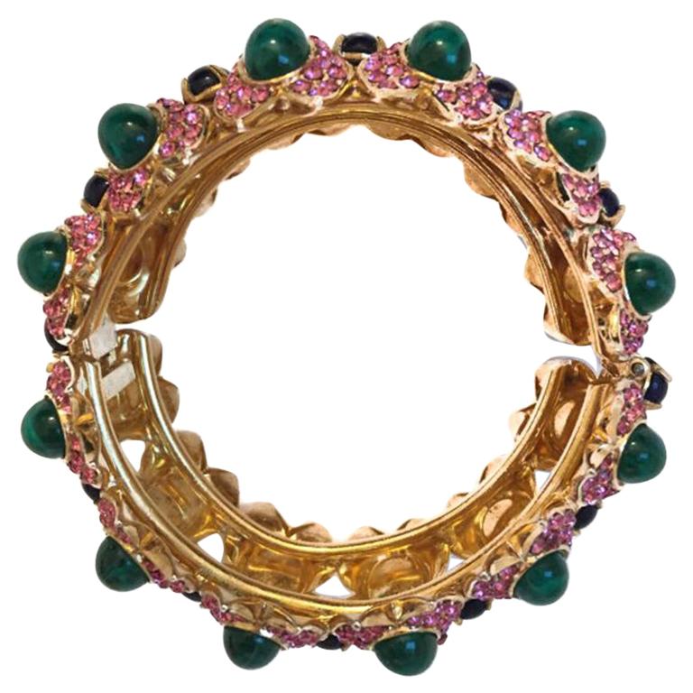 Vintage Grossé Supreme Jewelled Tanjore Cuff 1969 In Good Condition For Sale In Wilmslow, GB