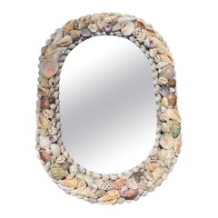 Vintage Grotto Style Oval Seashell Encrusted Mirror