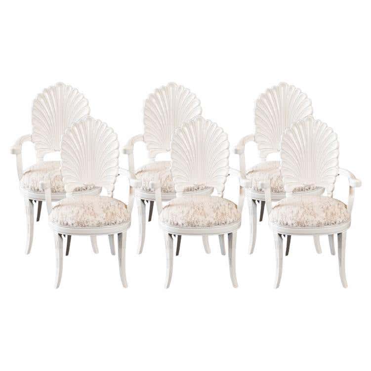 Six Italian Decorative Venetian Shell Back Dining Chairs For Sale at ...