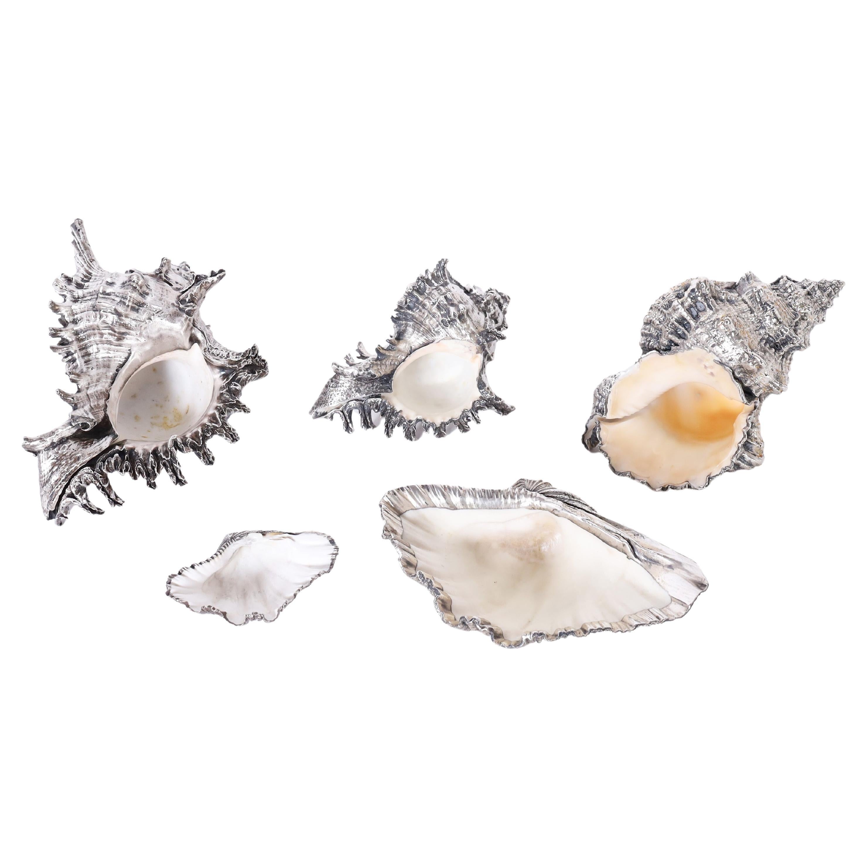 Vintage Group of Five Silver Overlay Seashells, Priced Individually 