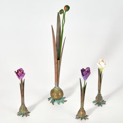 Vintage Group of Four Brass and Copper Bud Vases, Priced Individually