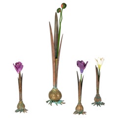 Vintage Group of Four Brass and Copper Bud Vases, Priced Individually