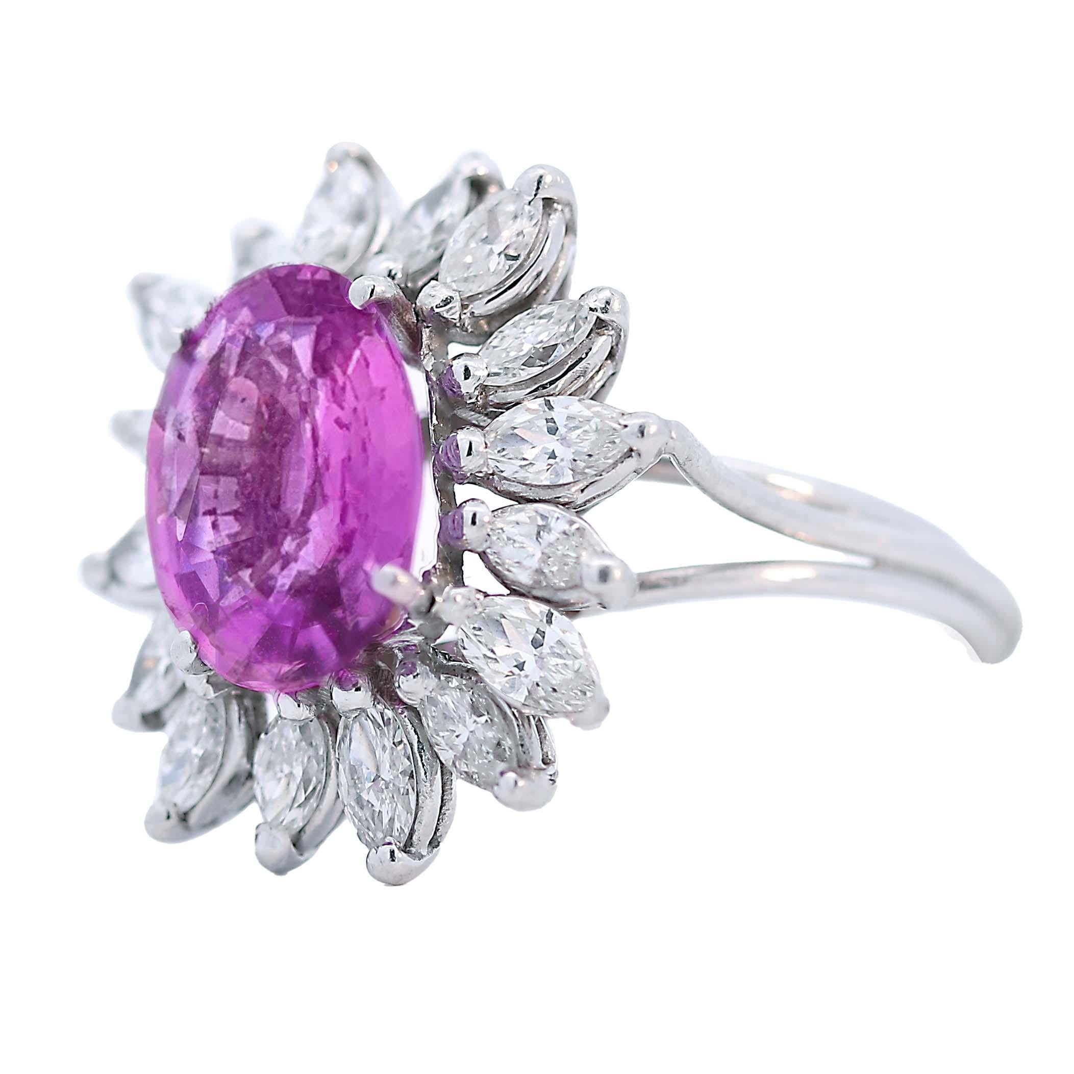 Oval Cut Certified Pink Sapphire Gemstone and Diamond Cocktail Ring For Sale